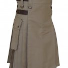 Deluxe Khaki Utility Kilt Custom Made 30-52