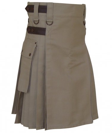 Deluxe Khaki Utility Kilt Custom Made 30-52