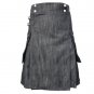 Heavy Weight Grey/Black Denim Cotton Utility Kilt For The Active Man