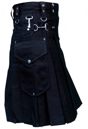 Active Men Black Utility Modern Cargo Kilt Custom Made 30-52