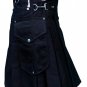 Active Men Black Utility Modern Cargo Kilt Custom Made 30-52
