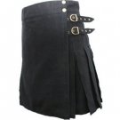 Ladies Black Utility Scottish Kilt Skirt Custom Made