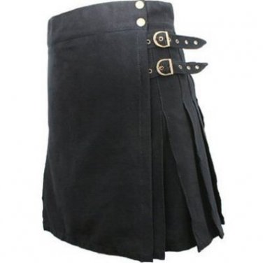 Ladies Black Utility Scottish Kilt Skirt Custom Made