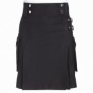 Ladies Black Utility Scottish Kilt Skirt Cotton Custom Made