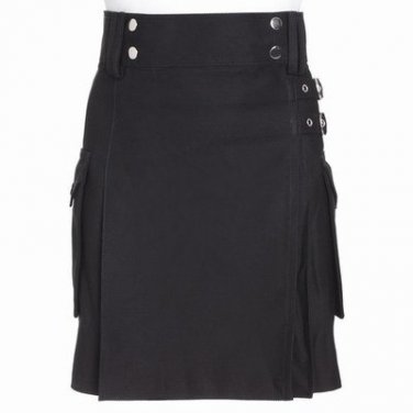 Ladies Black Utility Scottish Kilt Skirt Cotton Custom Made