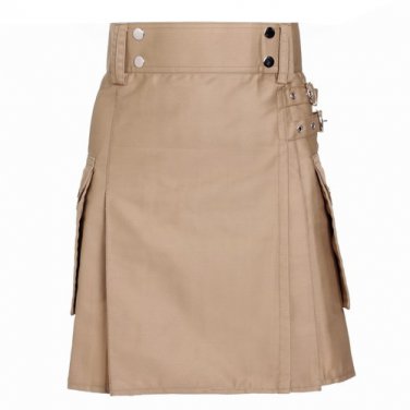Ladies Khaki Utility Scottish Kilt Skirt Custom Made