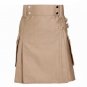 Ladies Khaki Utility Scottish Kilt Skirt Custom Made