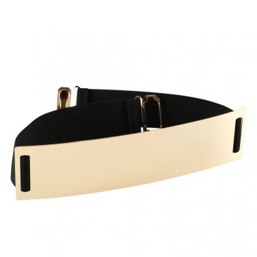 1pcs Fashion Elastic Mirror Metal Waist Belt Metallic Bling Gold Plate Wide Obi Band