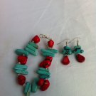 Coal red turquoise bracelet / earrings sets