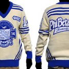 Phi Beta Sigma Long Sleeve V neck Sweater White Blue V neck Fraternity Sweater
