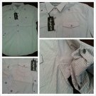 Gray White long sleeve button up shirt Military style roll up sleeve shirt L-2X