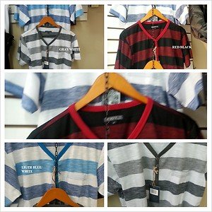 Gray White short sleeve V neck T shirt  Button up Stripe V neck T Shirt S-XL NWT