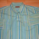 Mens Aqua strip long sleeve casual shirt vintage 2X