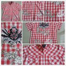 Red White stripe checker design button up short sleeve shirt Atti shirt L-3X