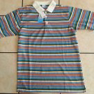 AQUA White blue stripe design button up short sleeve polo shirt Stripe Shirt M
