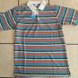 AQUA White blue stripe design button up short sleeve polo shirt Stripe Shirt M