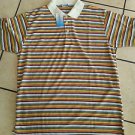 Olive White blue stripe design button up short sleeve polo shirt Stripe Shirt XL