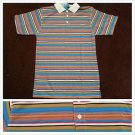 Tan White blue stripe design button up short sleeve polo shirt Stripe Shirt M-XL