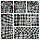 Black White stripe checker design button up short sleeve shirt Atti shirt 2-3X