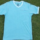sky blue white short sleeve pocket V neck T-Shirt short sleeve cotton V-Neck  M
