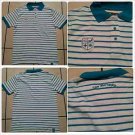 White Aqua pin stripe polo shirt short sleeve cotton short sleeve polo shirt  M