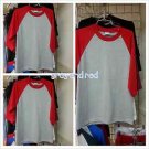 Heather Gray Red Long sleeve baseball T shirt  PRO CLUB BASEBALL TEE  S-2X