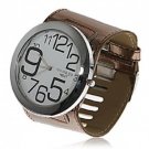 Mens Exquisite Womage Wide Leather Band Quartz Watch with 12 Arabic Numerals