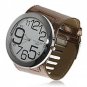 Mens Exquisite Womage Wide Leather Band Quartz Watch with 12 Arabic Numerals