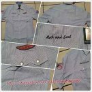 Mens blue white pin stripe short sleeve button up shirt Vintage style shirt  M-2