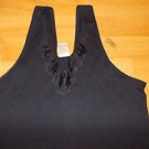 Womens Navy Blue sleeveless tank top Lace rose pattern short sleeve T shirt L