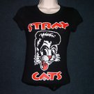 Womens STRAY CATS Black short sleeve T shirt S-XL Vintage Style Stray Cat Tee