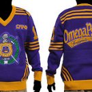 Omega Psi Phi Long Sleeve V neck Sweater Purple Gold Q-DOG V neck Sweater MED