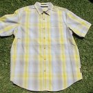 Sean John button up Short sleeve plaid top Yellow White Tan stripe plaid shirt L