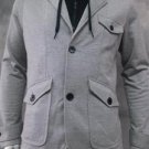 Gray Black Cotton Long Sleeve Blazer Jacket Mens Gray Sport Coat Hoodie  S-2X