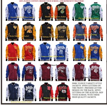 HSBC Fleece Varsity Jacket Tuskegee State University Fleece Baseball Jacket S-4