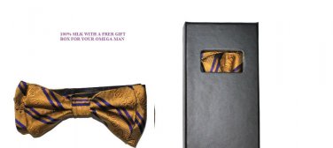 Omega Psi Phi Gold Silk bow Neck Tie Omega Psi Phi  100% Silk Bow Tie (clamp)