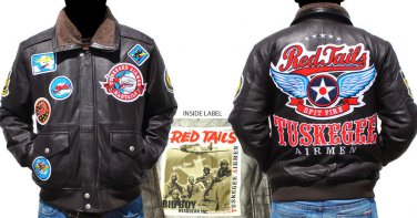 Mens Brown long sleeve Tuskegee Airmen leather jacket M-5X Redtails Leather Coat