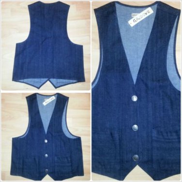 Mens Dark Blue Denim Jean Vest Denim Jean button up sleeveless Vest M-2X NWT