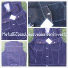Metallic Black sleeveless denim vest Sleeveless Denim Jean Vest jacket XL-3X