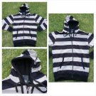 Black Gray stripe long sleeve hoodie hoody Zip Up Hoodie Hoody Jacket XL
