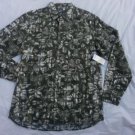 Mens Green White Floral Print long sleeve button up shirt Olive Green Shirt M