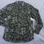 Mens Green White Floral Print long sleeve button up shirt Olive Green Shirt M