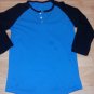 Aqua Blue long sleeve raglan T-SHIRT Mens long sleeve Baseball style t-shirt L