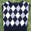 Black White Gray pullover sweater Womens argyle office casual dress sweater L/XL