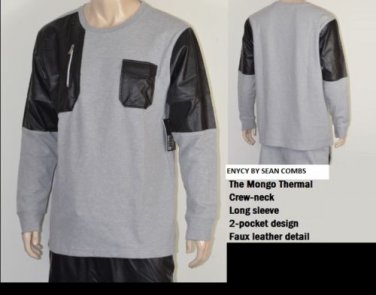ENYCE GRAY LONG SLEEVE THERMAL CREW NECK T-SHIRT MENS FASHION THERMAL TEE L-3XL