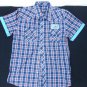 Purple Blue short sleeve plaid button up shirt Mens button up plaid shirt L