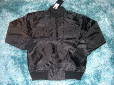 Mens black military style nylong jacket Black casual piolet style jacke L NWT
