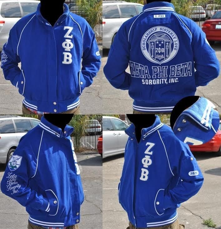 ZETA PHI BETA LETTERMAN JACKET ZETA PHI BETA BLUE LONG SLEEVE TWILL ...