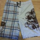 Boys Brown White blue board casual shorts OP plaid swim trunks shorts 14/16