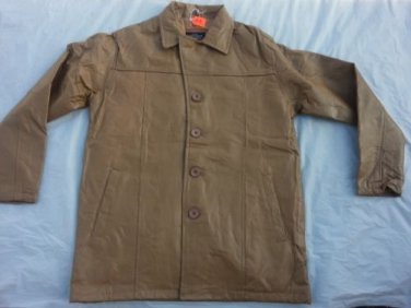 Mens tan leather long sleeve  jacket Vintage style Quater Length leather Coat M